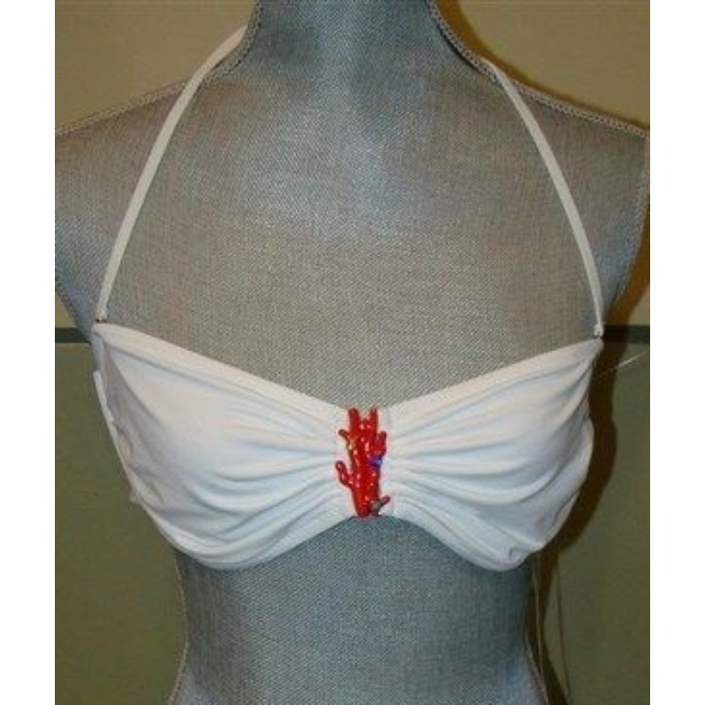 NWT BCBG Max Azria Coral Jeweled Bikini Bandeau Top White M 113930
